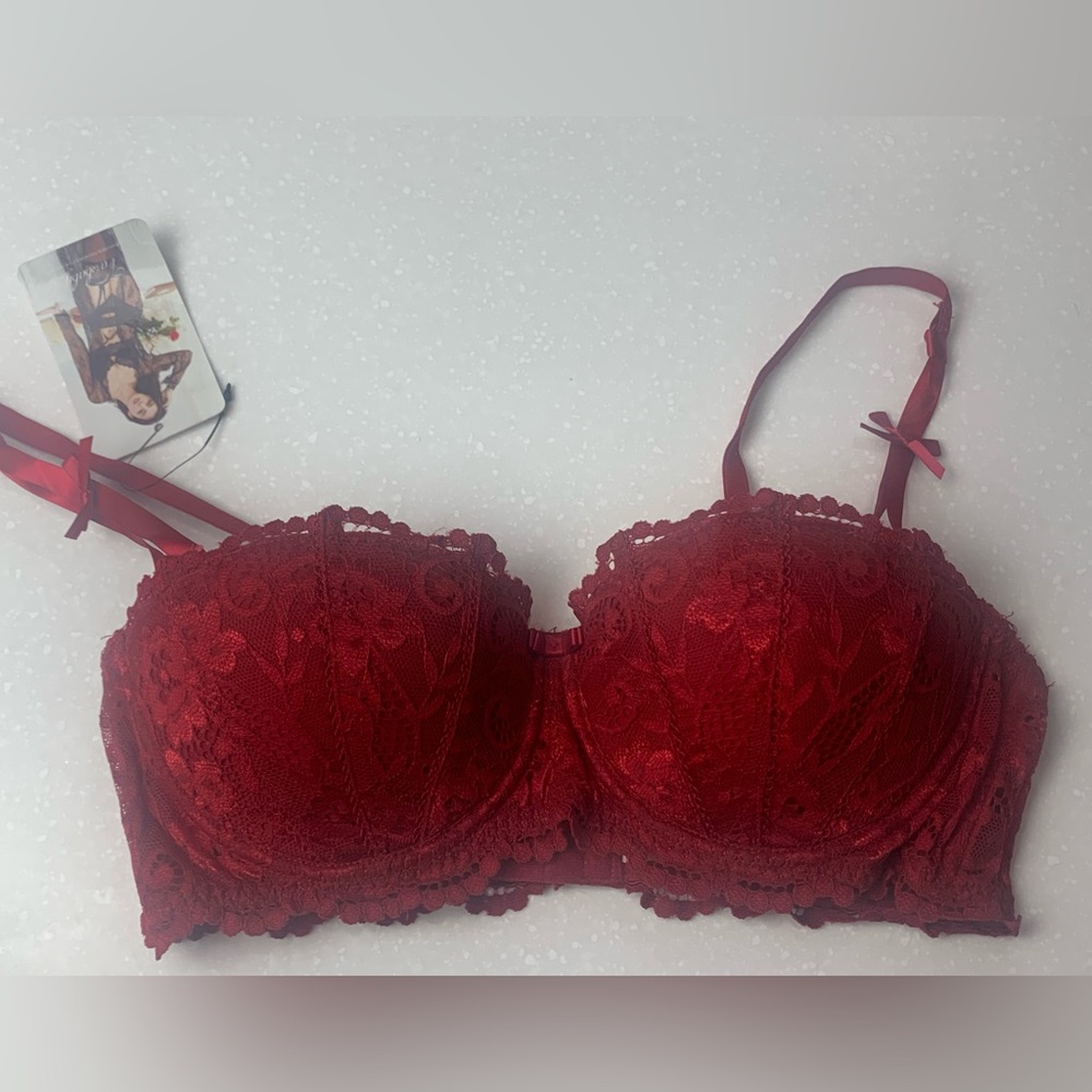 Sexy Red Lace Bra With Red Bows- 34D NWT